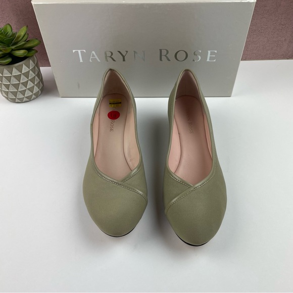 Taryn Rose Felicity Solid Beige Stretch Fabric Shoes Kitten Heels Women Size 6 - Picture 2 of 9